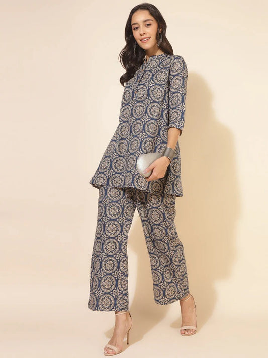 ✨ Sunrise Collection – Blue Printed A-Line Kurta with Palazzo Set ✨