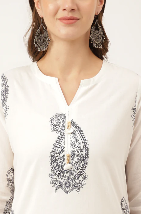 Sunrise Collection White Paisley Print Cotton Co-ord Set with Mulmul Cotton Lining