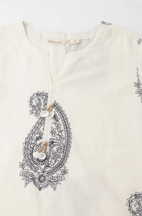 Sunrise Collection White Paisley Print Cotton Co-ord Set with Mulmul Cotton Lining