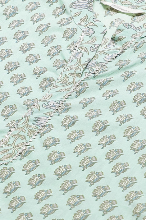 Sunrise Collection Sea Green Cotton Printed Kurti Pant Set
