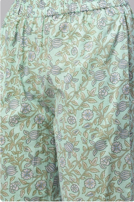 Sunrise Collection Sea Green Cotton Printed Kurti Pant Set