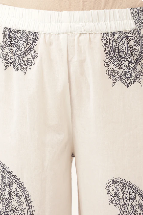 Sunrise Collection White Paisley Print Cotton Co-ord Set with Mulmul Cotton Lining