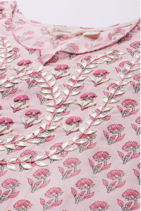 Sunrise Collection Pink Cotton Straight Kurta Pant Set With Dupatta