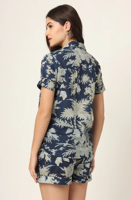 Sunrise Collection Navy Blue Printed Pure Cotton Regular Night Suit