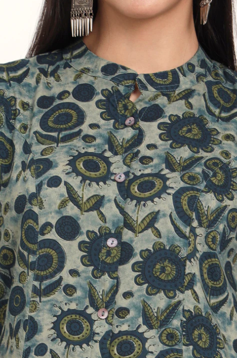 Sunrise Collection Grey Floral Rayon A-Line Kurta