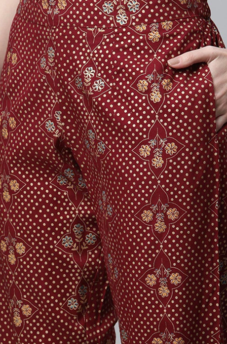 Sunrise Collection Maroon Rayon Kurta Pant Set with kota doria Dupatta