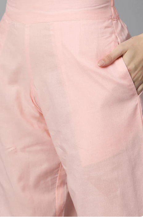 Sunrise Collection Pink Cotton Straight Kurta Pant Set With Dupatta