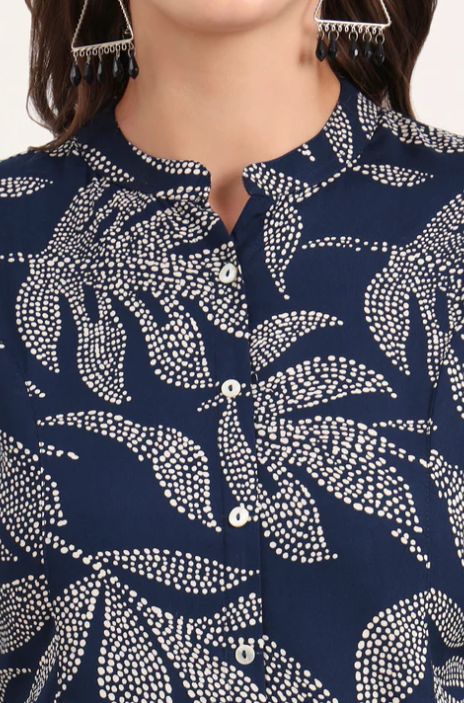 Sunrise Collection Navy Blue Rayon Rollup Sleeves A-Line Top