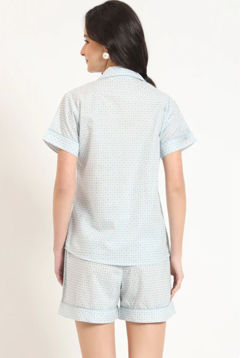 Sunrise Collection Grey Printed Cotton Shirt with Shorts Night suit