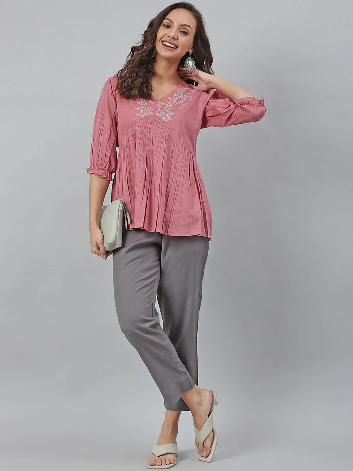 ✨ Sunrise Collection – Rose Pink Pleated Tunic Top ✨