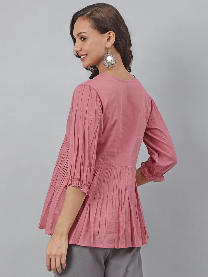 ✨ Sunrise Collection – Rose Pink Pleated Tunic Top ✨