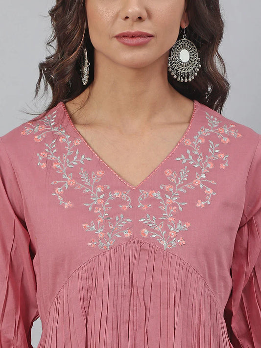 ✨ Sunrise Collection – Rose Pink Pleated Tunic Top ✨
