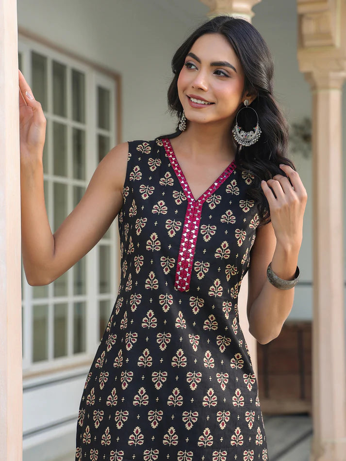 ✨ Sunrise Collection – Elegant Black Printed Kurta Set with Palazzo ✨