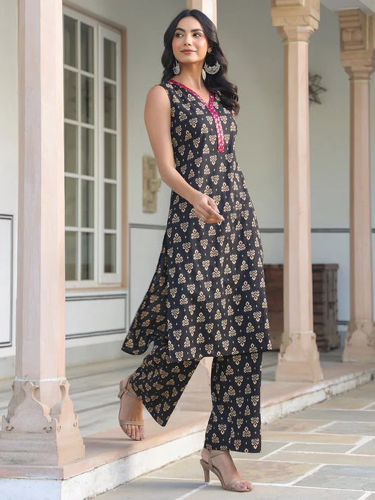 ✨ Sunrise Collection – Elegant Black Printed Kurta Set with Palazzo ✨