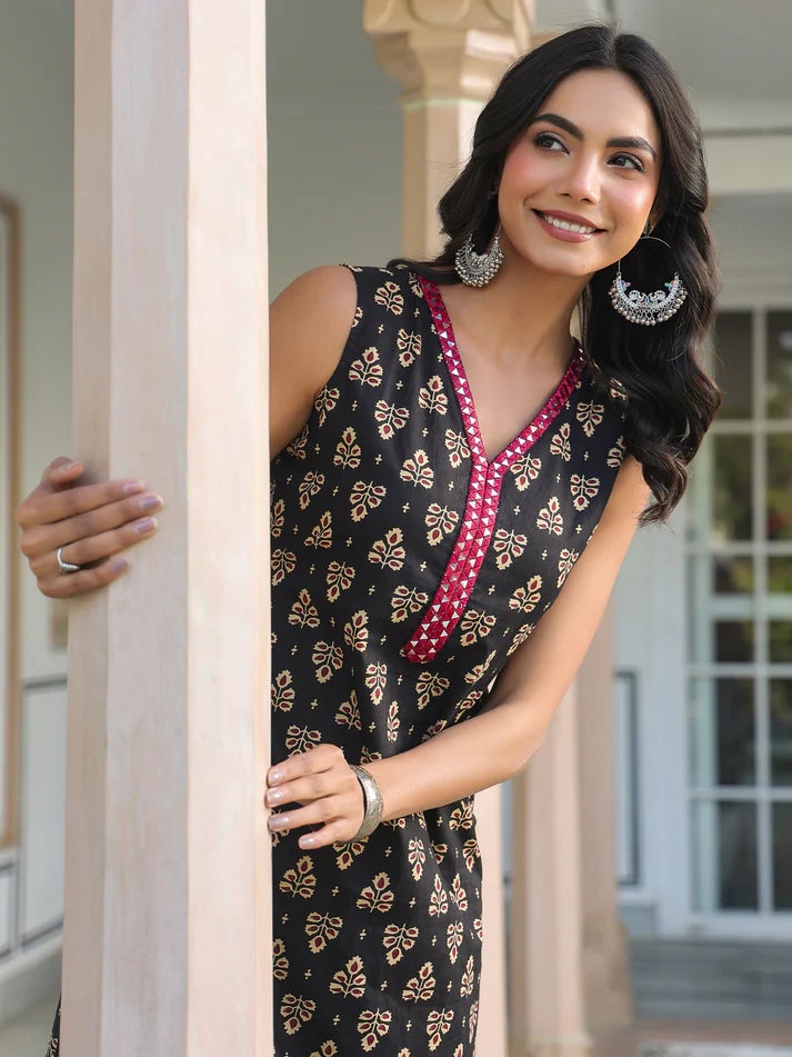 ✨ Sunrise Collection – Elegant Black Printed Kurta Set with Palazzo ✨