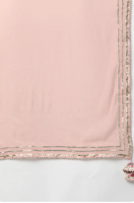 Sunrise Collection Pink Cotton Straight Kurta Pant Set With Dupatta
