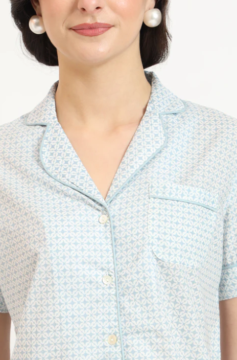 Sunrise Collection Grey Printed Cotton Shirt with Shorts Night suit