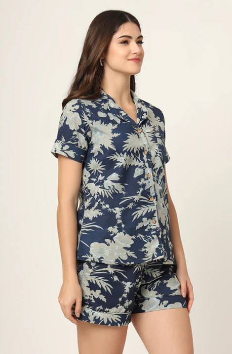 Sunrise Collection Navy Blue Printed Pure Cotton Regular Night Suit