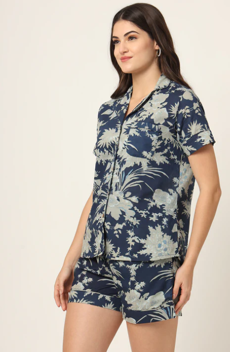 Sunrise Collection Navy Blue Printed Pure Cotton Regular Night Suit