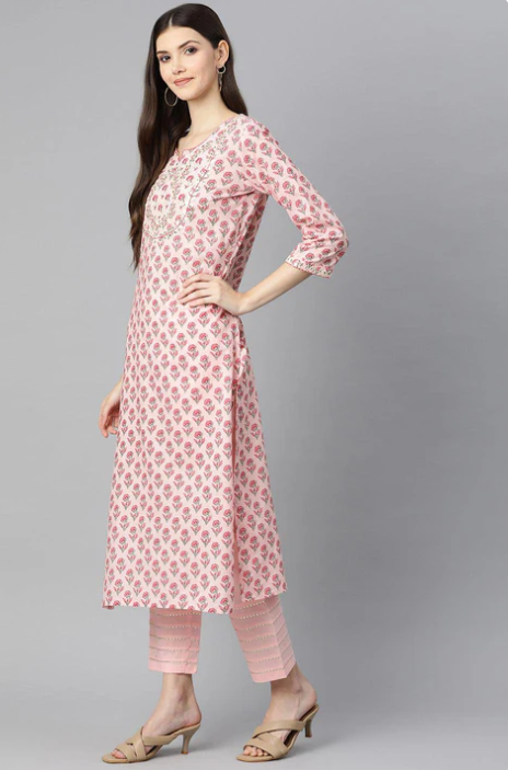 Sunrise Collection Pink Cotton Straight Kurta Pant Set With Dupatta