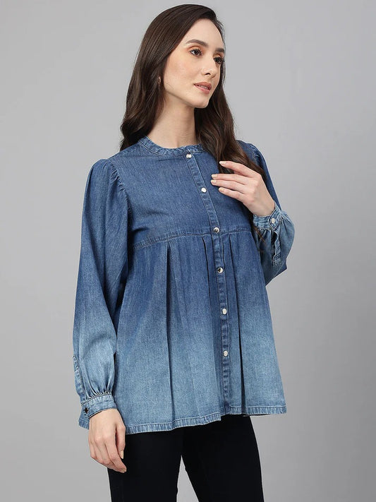 ✨ Sunrise Collection – Women’s Denim Puff Sleeve Button-Down Top ✨