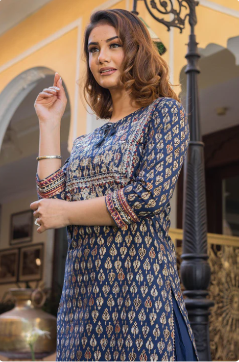 Sunrise Collection Navy Blue Cotton Gota Patti Palazzo Set