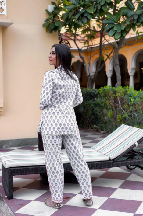 Sunrise Collection White Printed Cotton Night Suit