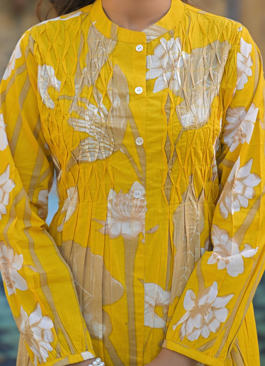 Sunrise Collection Yellow Floral Print Pure Cotton Kurta Set
