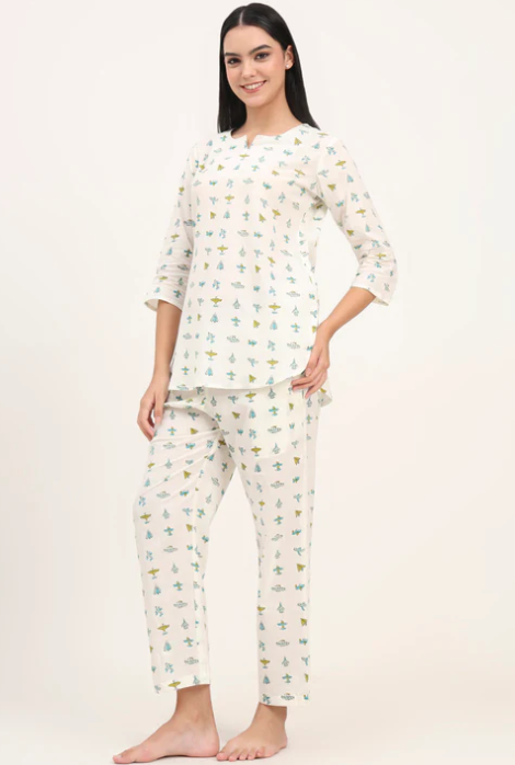 Sunrise Collection Cream Cotton Printed Night Suit Set