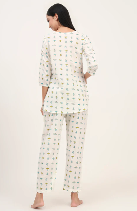Sunrise Collection Cream Cotton Printed Night Suit Set