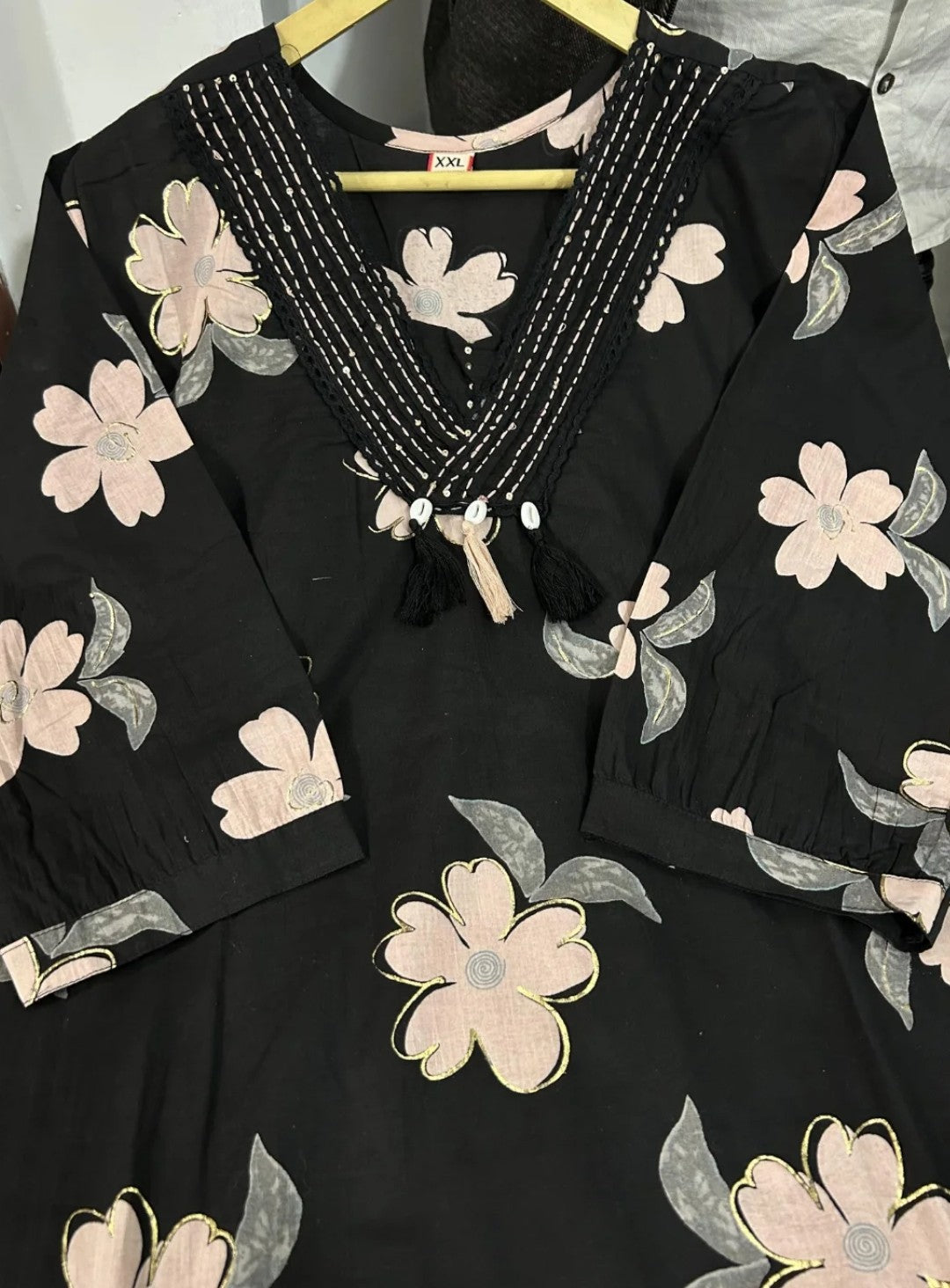 Sunrise Collection Black & White Floral Print Pure Cotton Suit Set
