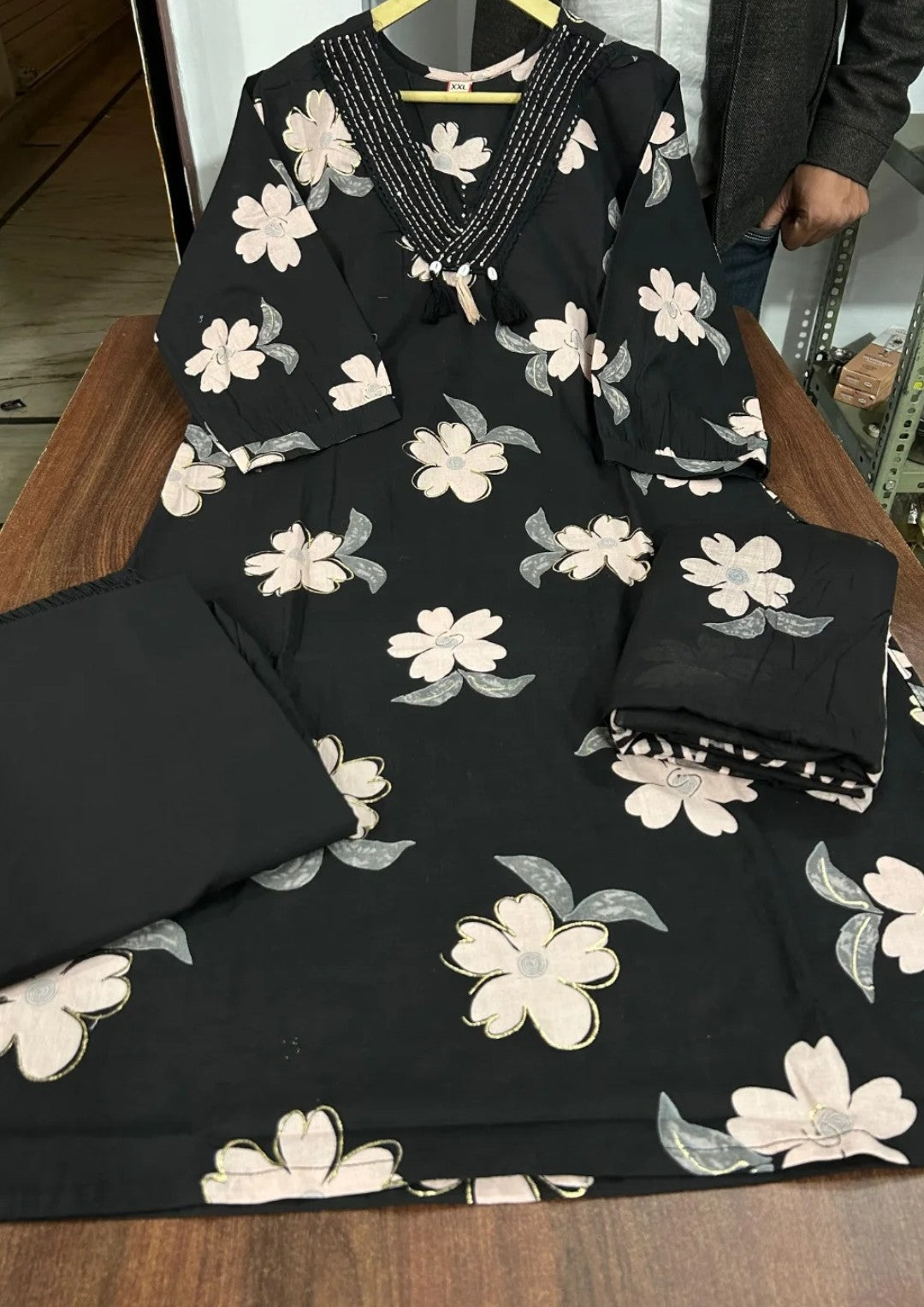 Sunrise Collection Black & White Floral Print Pure Cotton Suit Set