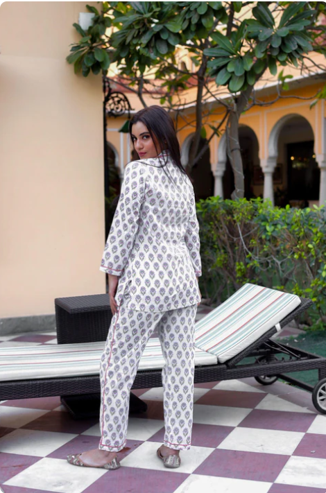 Sunrise Collection White Printed Cotton Night Suit