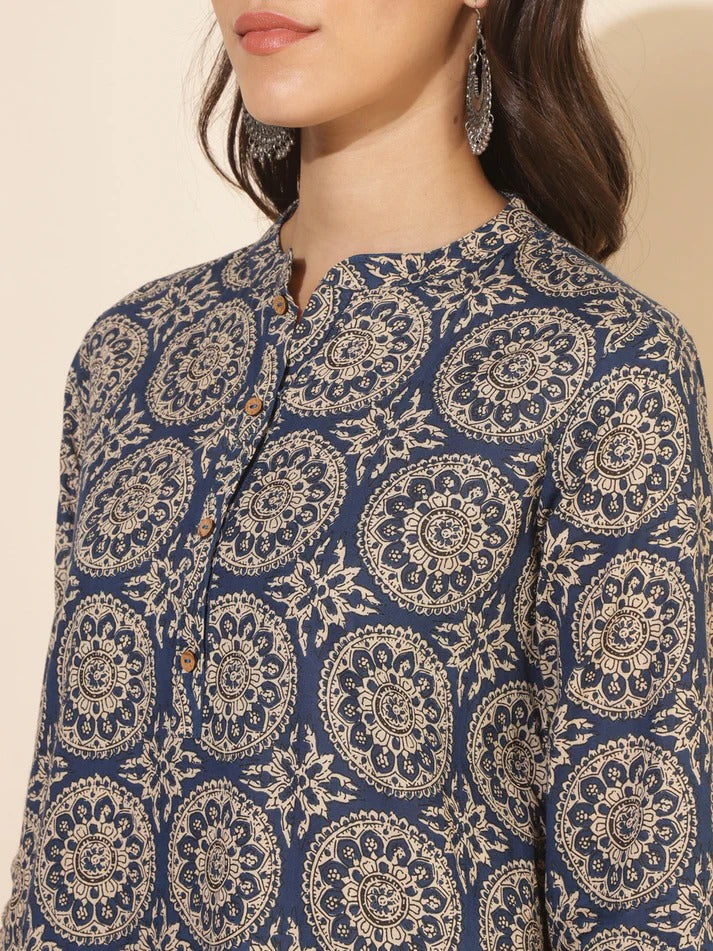 ✨ Sunrise Collection – Blue Printed A-Line Kurta with Palazzo Set ✨