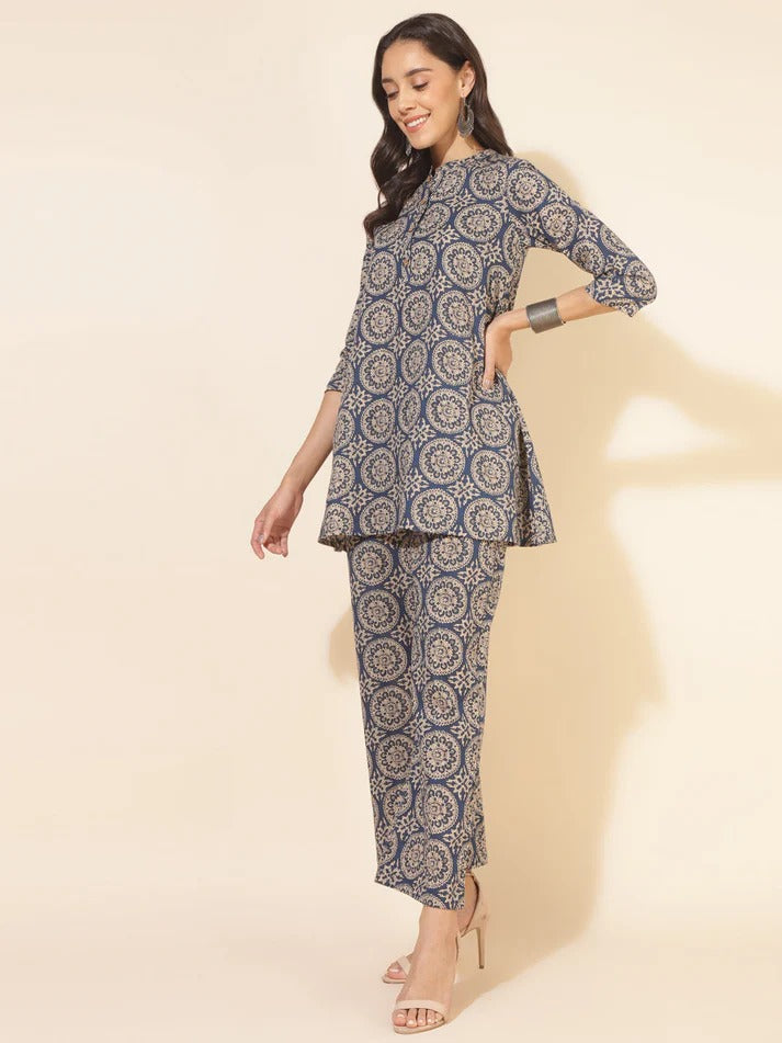 ✨ Sunrise Collection – Blue Printed A-Line Kurta with Palazzo Set ✨