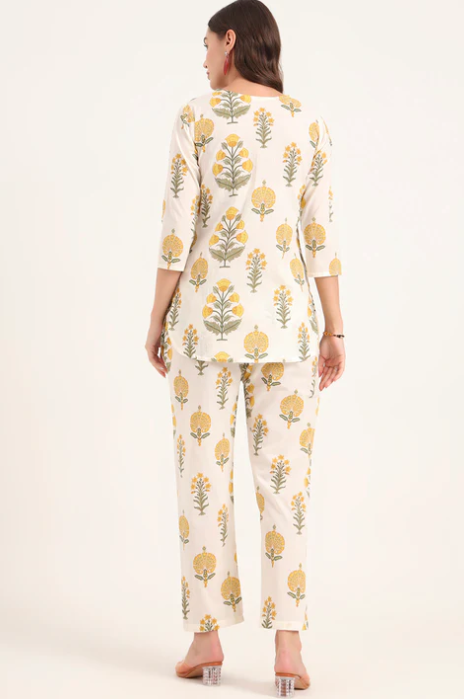 Sunrise Cream Printed Cotton Night Suit Sets