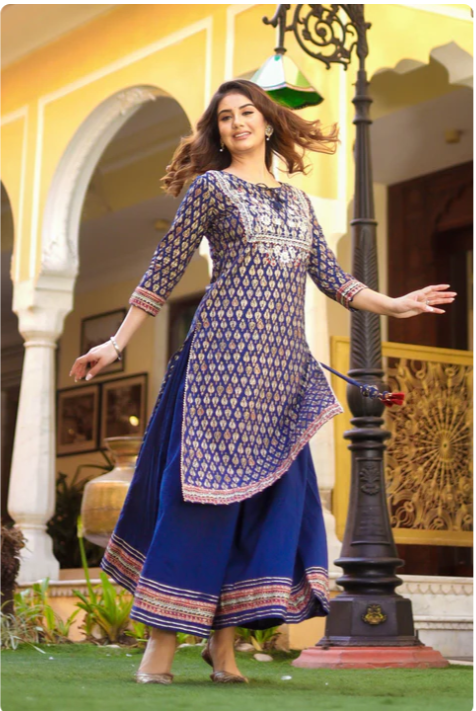 Sunrise Collection Navy Blue Cotton Gota Patti Palazzo Set