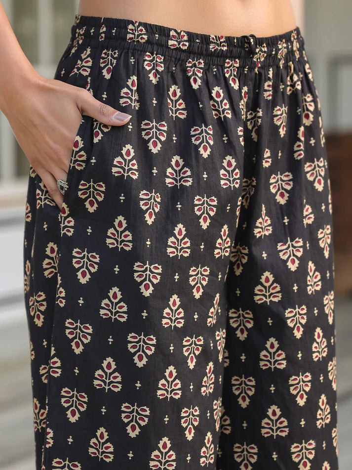 ✨ Sunrise Collection – Elegant Black Printed Kurta Set with Palazzo ✨
