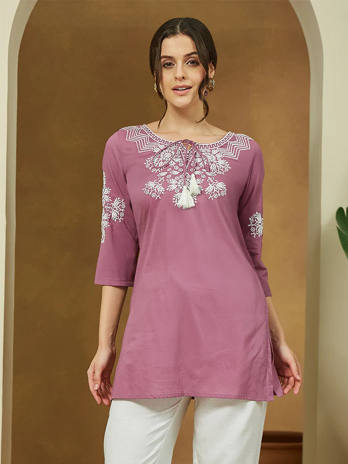 ✨ Sunrise Collection – Mauve Embroidered Tunic Top ✨