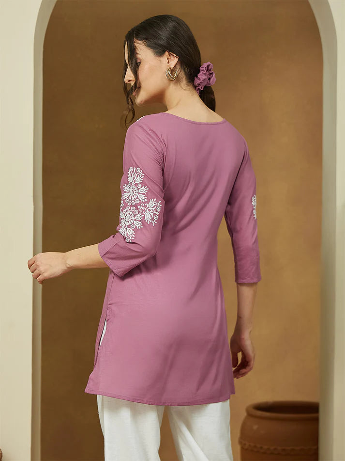 ✨ Sunrise Collection – Mauve Embroidered Tunic Top ✨