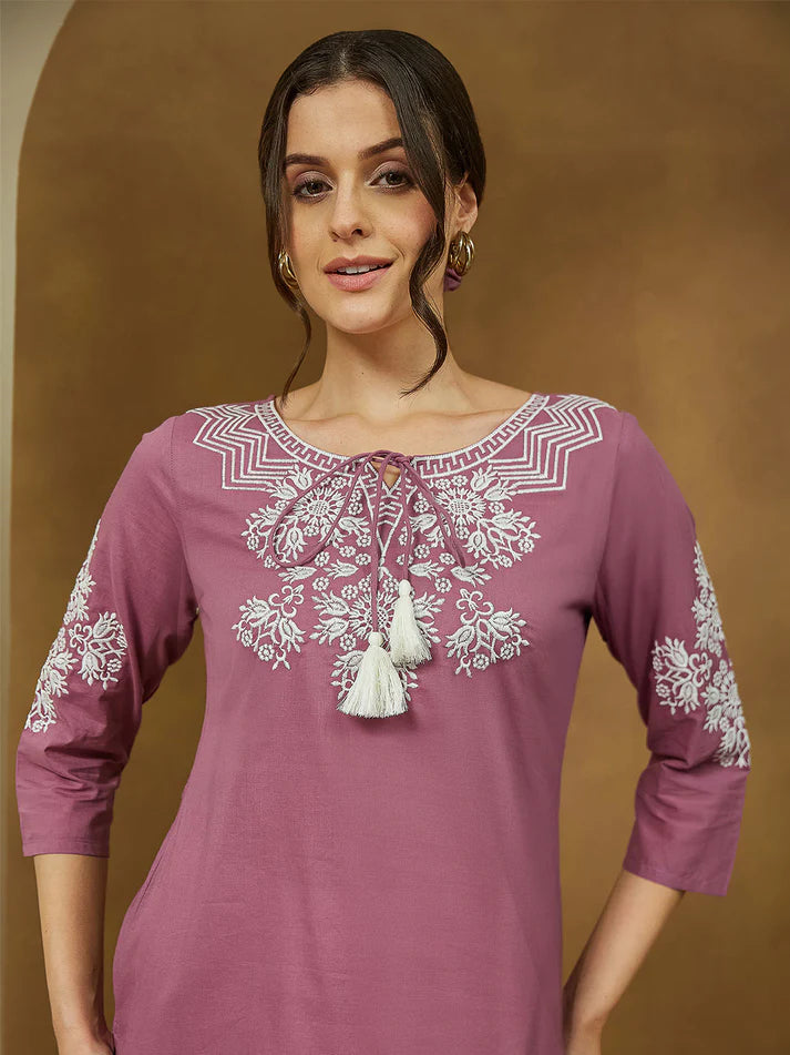 ✨ Sunrise Collection – Mauve Embroidered Tunic Top ✨