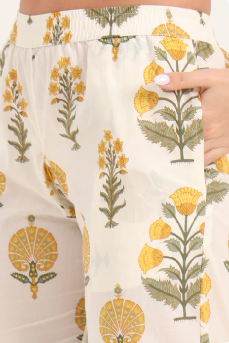 Sunrise Cream Printed Cotton Night Suit Sets