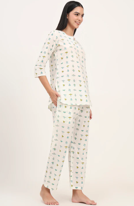 Sunrise Collection Cream Cotton Printed Night Suit Set