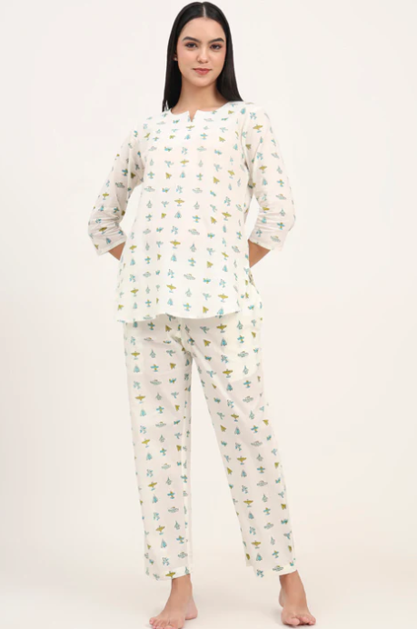 Sunrise Collection Cream Cotton Printed Night Suit Set